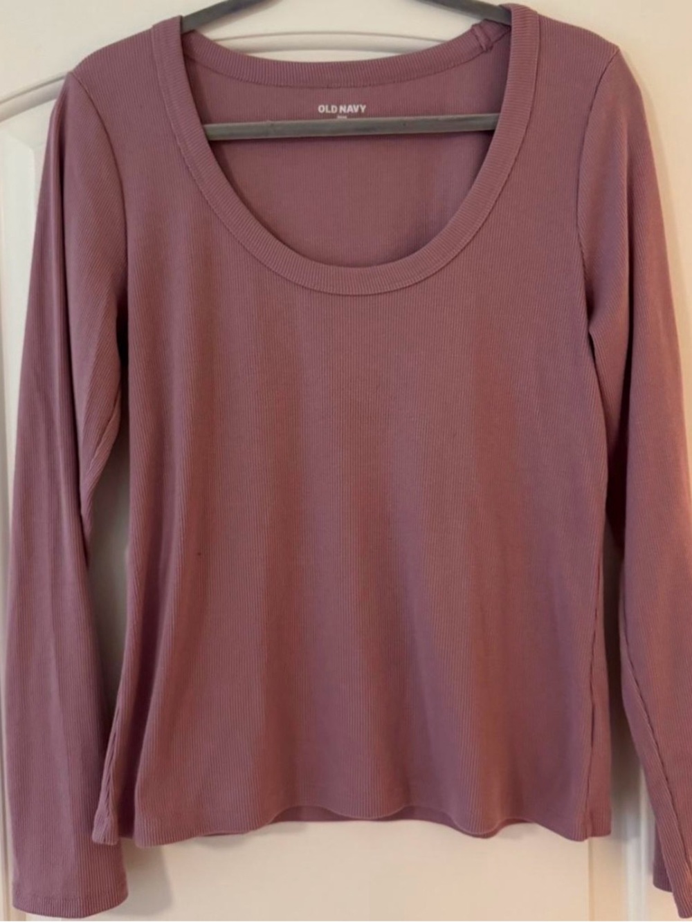 Old Navy Mauve Pink Ribbed Scoop Neck Long Sleeve Top